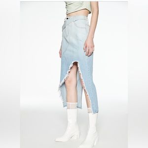 Asymmetrical midi jeans skirt unique design